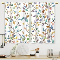 Boho Leaf Floral Kitchen Curtains Colorful Botanical Leaves Bathroom Curtains Window Treatment Drapes Tier Bohemian Plant Cafe Small Bedroom Short French Door Curtains 2 Panels 27.5x39 Inch