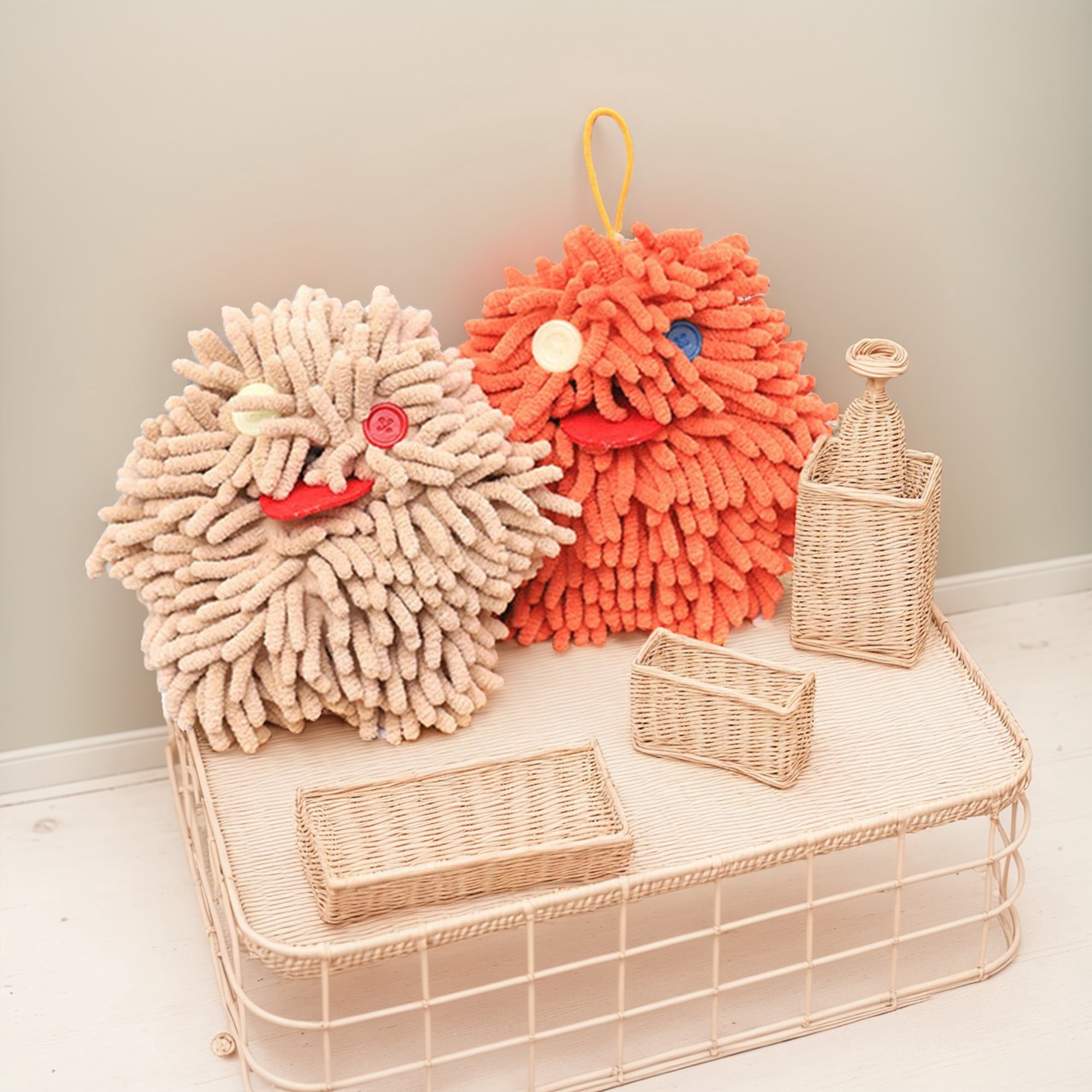 Unique Bargains 2 Pcs Chenille Hand Towel 7" x 7" Yellow Light Grey