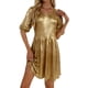 thumbnail image 3 of TaTaai Women's Plus Size Metallic Gold Round Neck Dress Puff Sleeves Gathered Waist Knee Length Casual Dress for Spring Summer Daily Outings Gift, 3 of 7