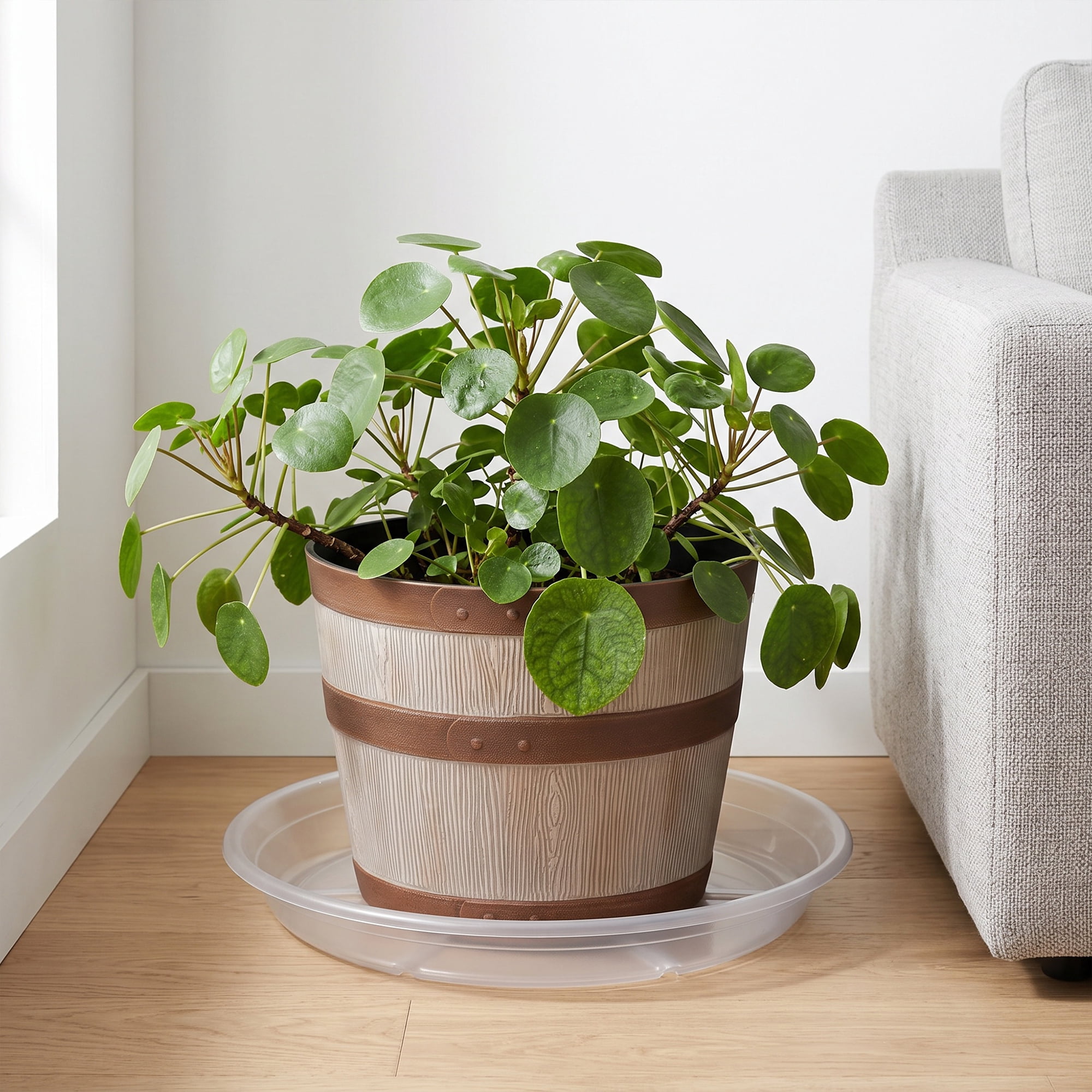 Better Homes & Gardens Round Recycled PET Plant Saucer, Clear, 15.8 in x 15.8 in x 2.1 in