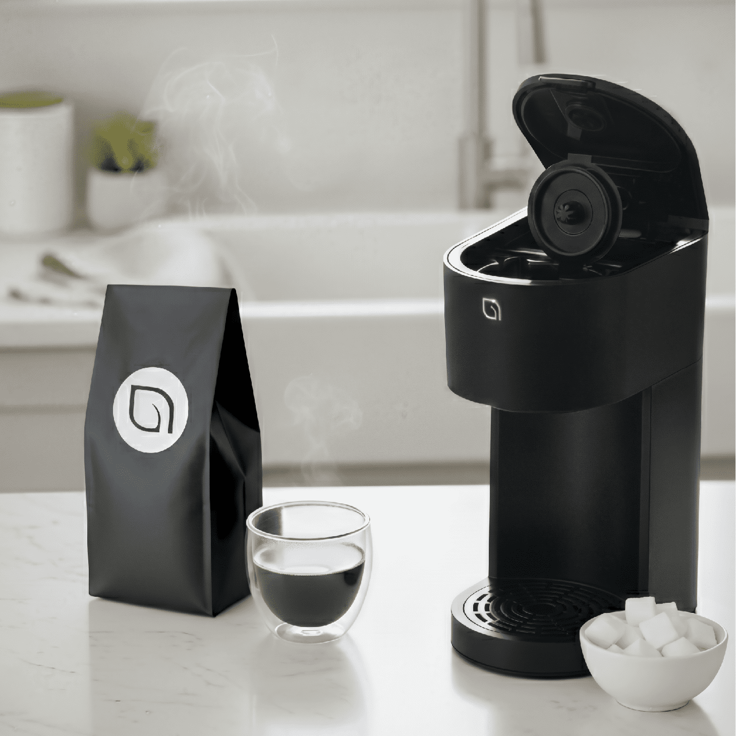 Willow Kitchen Single Serve Coffee Maker Machine for Pods & Grounds with K Cup, Self Cleaning & Small Portable Coffee Maker, Black
