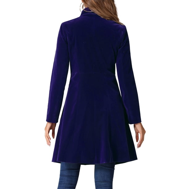 INSPIRE CHIC Women's Velvet A-Line Coat Double Breasted Stand