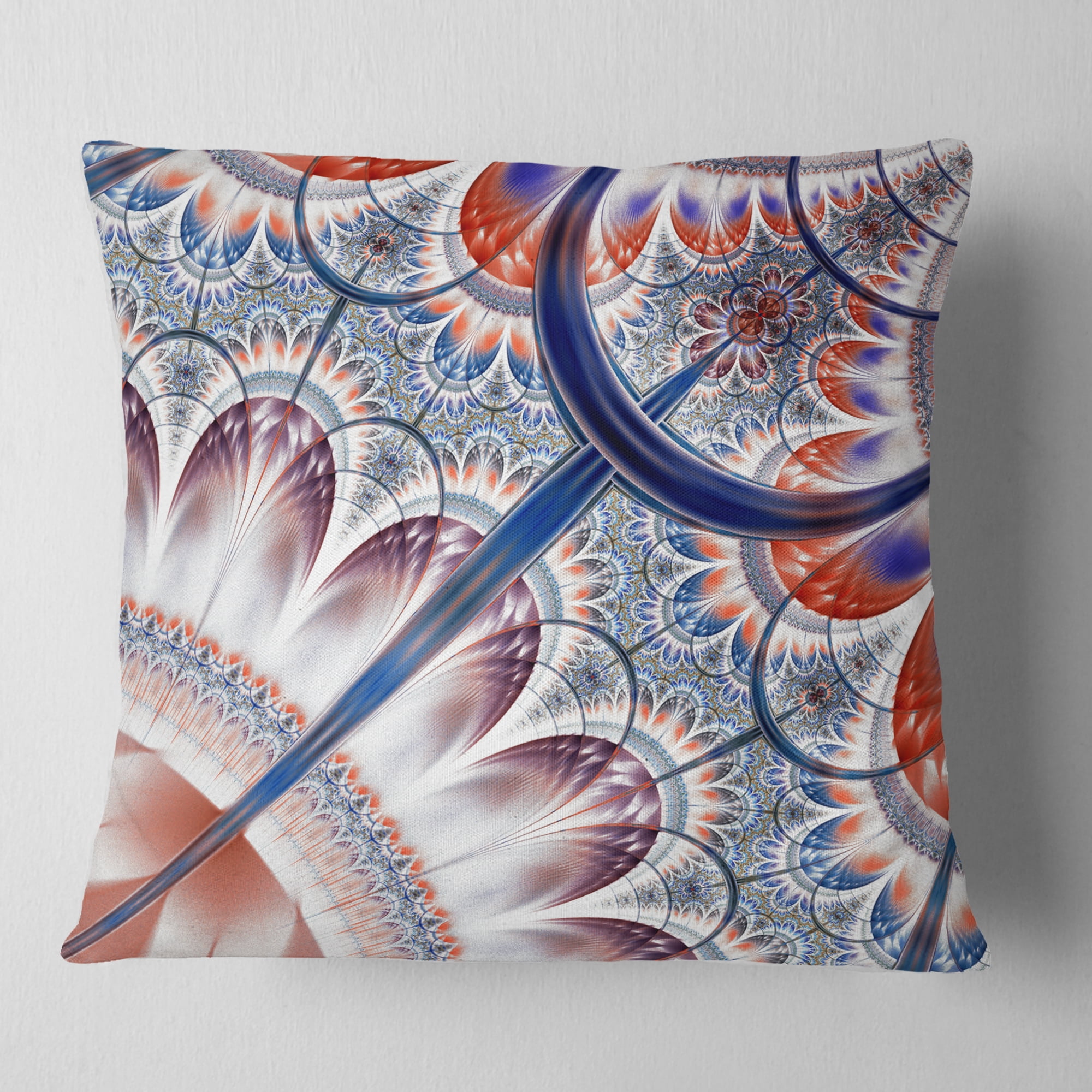 Designart Brown Blue Fractal Flower Pattern - Floral Throw Pillow - 16x16