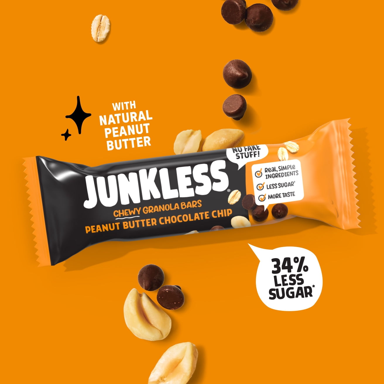 (Pack of 8) Simply Eight Junkless Chewy Granola Bars, Peanut Butter Chocolate Chip, 6 - 1.1 oz Bars
