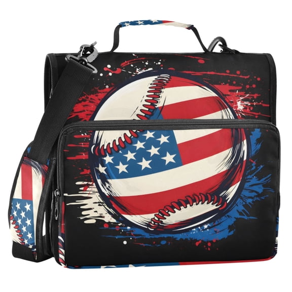 ALAZA Zipper Binder American Flag Baseball 2 in 3 Ring Trapper Keeper 500 Sheet Capacity File Folder Organizer Bag