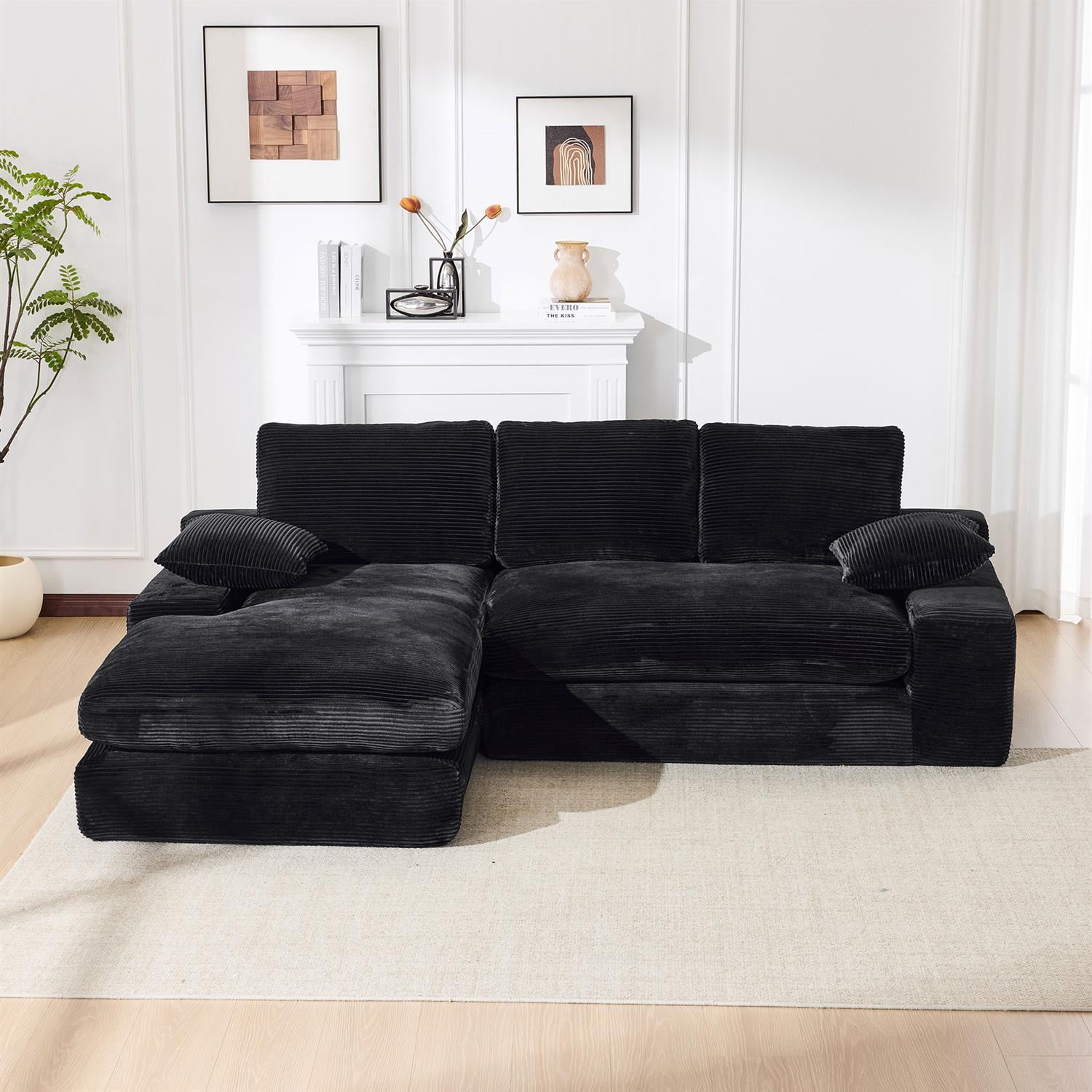 Demi Bonn 99"x69" L-Shape Modular Sectional Sofa Set, Modern Minimalist Upholstered Sleeper Couch for Bedroom & Living Room, No Installation, Black