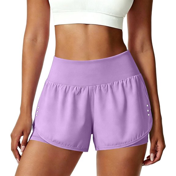 Arlun Athletic Running Shorts for Women 2 in 1 Stretch High Waisted Workout Gym Yoga Dolphin Shorts Lightweight Breathable Quick Drying Sports Short Pants with Lined Pockets 2-Purple XL