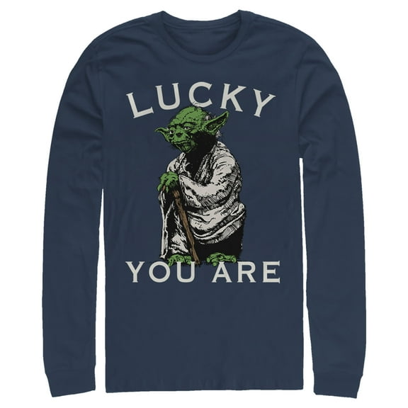 Men's Star Wars St. Patrick's Day Yoda Lucky You Are  Long Sleeve Shirt Navy Blue Small