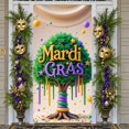 thumbnail image 3 of Green Tree Design Mardi Gras Banner Yellow Purple Stars Mardi Gras Display Colorful Balls Fringe Decorations Mardi Gras Backdrop for Mardi Gras Party Carnival Celebration Festival Event, 3 of 4