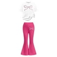 thumbnail image 3 of CAIVO Kids Fashion Girls Casual Outfit Sets O-Neck Short Sleeve Bowknot Print T-Shirts Tops And Flared Pants Two Piece Toddler Comfy Daily Wear Adorable Clothing Sets, 3 of 5
