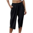 thumbnail image 1 of VEKDONE Womens Cotton Linen Capris Pants Black XXL, 1 of 6