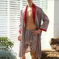thumbnail image 5 of Defitshape Men's Silk Bathrobe Shorts Long Sleeves Satin Pajama Set Pockets Soft Kimono Robe Set Red US M (Tag2XL), 5 of 5
