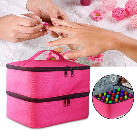 Double Layer Nail Storage Hand for Manicure Sets with Sturdy Zippers Durable Double Compartment Portable Cosmetic Stylish