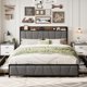 thumbnail image 1 of Rustic linen forrado king size platform marco de cama-2 almacenamiento cajones estación de carga almacenamiento cabecero heavy duty no box spring fácil montaje noise free, 1 of 7