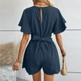 thumbnail image 5 of GILIGEGE Womens Summer Short Sleeve Romper Casual Loose Decorative V Neck Dressy Shorts Jumper Jumpsuit 2025 Summer Rompers for V Neck Jumpsuits High Waist with Belt Knot Beach Vacation Outfits, 5 of 7