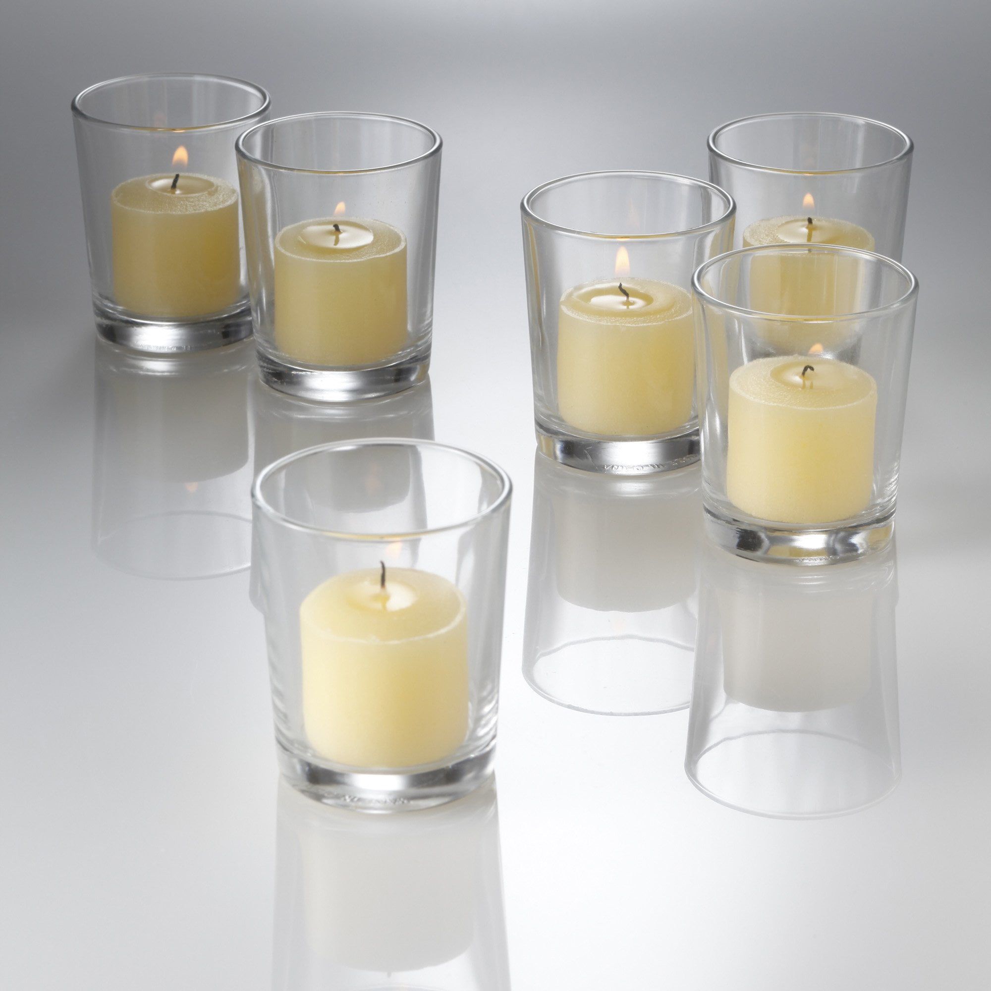Set of 72 Votive Candles and 72 Glass Votive Holders