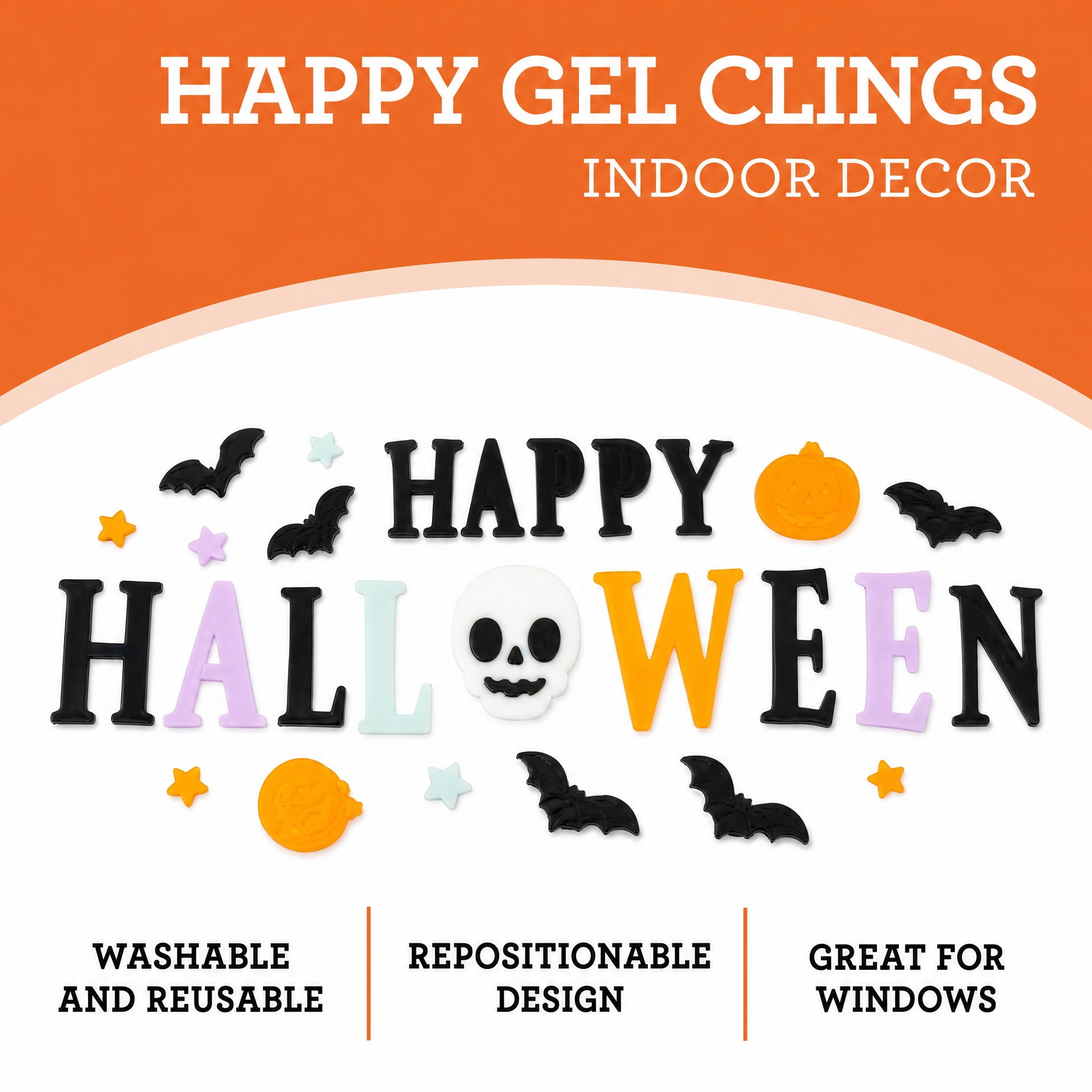 Happy Halloween Gel Clings, Multicolor, 5.5" x 21", Halloween by Way To Celebrate