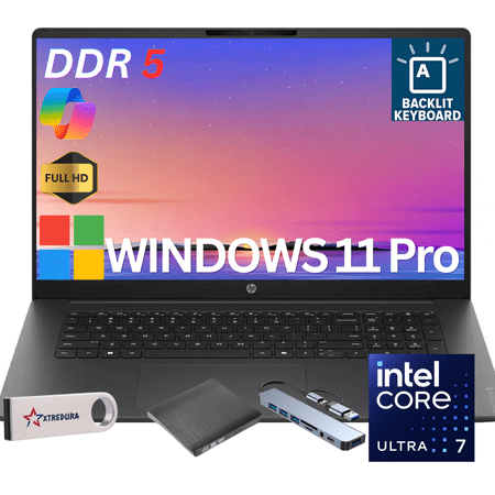 HP 17.3 inch Full HD Windows 11 Pro Laptop AI Intel Core Ultra 7 255U 16GB DDR5 1TB SSD Black