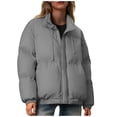 thumbnail image 3 of Women's Zippered Drawstring Stand Collar Parka Jacket Coat with Pockets, Long Sleeve Casual Fashion Outerwear, Thickened Warm Winter Coat for Women | CSEONE,Dark Gray L, 3 of 8