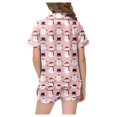 thumbnail image 3 of Girls Christmas Print Button Down Collar Short Sleeve Pajama Set Two Piece Outfit Pink 10-11 Years, 3 of 6