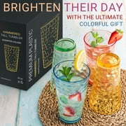 Bravario Hammered Plastic Drinking Tumbler, Dishwasher-Safe Water Glasses, BPA-Free Reusable Mixed Colors Assorted Stackable Cups, 22 oz Set of 6