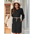 thumbnail image 4 of Women'S Knit Dress with Puff Sleeves for Fall and Winter Round Neck Casual Tunic Dress Black L, 4 of 6