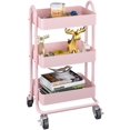 thumbnail image 1 of BONACHAN Carrito de Almacenamiento de Metal, Carrito de 3 Niveles con Ruedas,Estantes Almacenamiento,Organizador de Utilidad,Organizador con 2 Ruedas Cerradura y Asas, Ahorrar Espacio (Rosa), 1 of 9