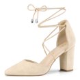 thumbnail image 1 of BLISSFUL STEP Women's Pointy Toe Chunky Heels Lace Up Pumps, 1 of 7