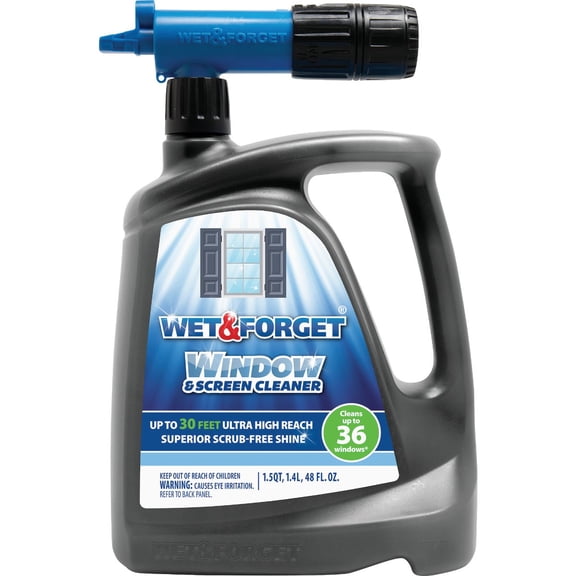 Wet & Forget Window & Screen Cleaner  Outdoor Window Cleaner Spray & Hose Attachment; No Scrubbing, Superior Scrub-Free Shine for Windows & Screens; 48oz Pack of 2
