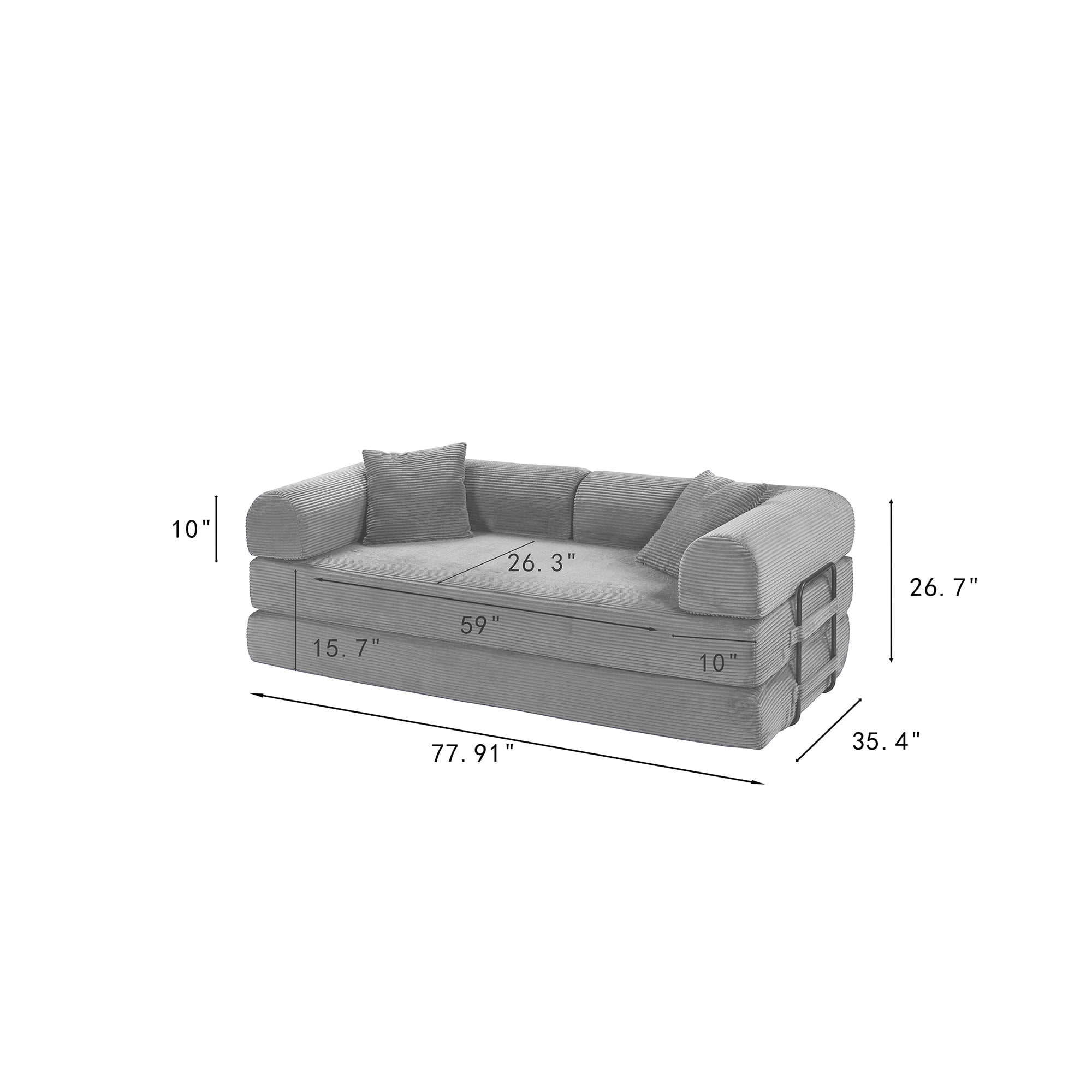 Miniyam Convertible Sleeper Sofa Bed, Compression Folding Sofa with Pillows, No Assembly Required, for Living Room, Bedroom - Light Gray
