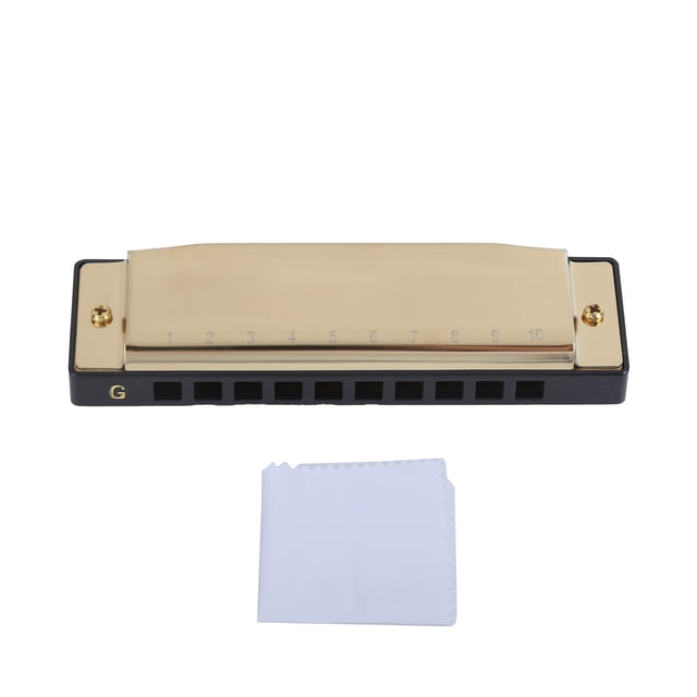 Harmonica 10 Hole 20 Tone G Key Playing Mouth Organ Wind Musical Instrument with Box ClothGold