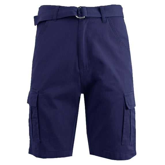 Mens Flat Front Belted Cotton Cargo Shorts