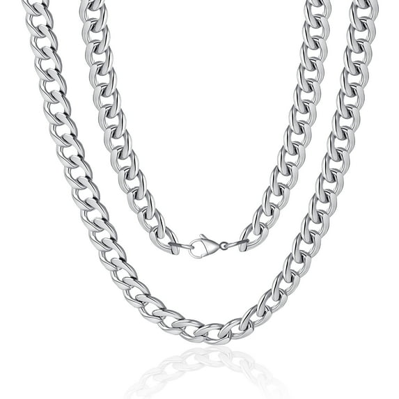 TINGN Silver Chain for Men 9mm 34 Inch Stainless Steel Silver Cuban Link Chain Necklace for Men