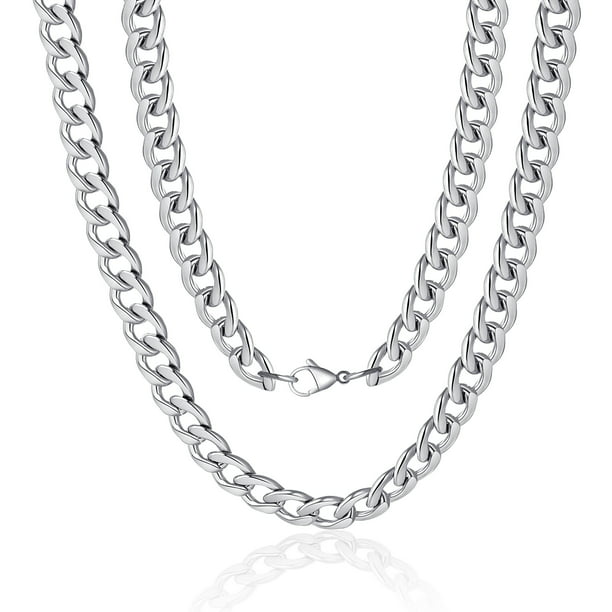 TINGN Silver Chain for Men 5mm 30 Inch Stainless Steel Silver Cuban ...