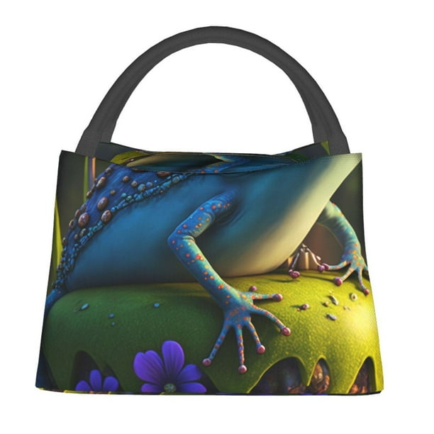 Fotbe Cute Blue Frog Bolsa Térmica Portátil con Estampado, Bolsa de Entrega de Alimentos Aislada, Bolsa Reutilizable de Gran Capacidad para Comidas y Supermercado