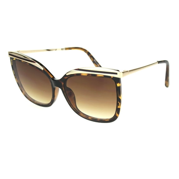 Womens Squared Gold Eyebrow Horn Arm Plastic Butterfly Sunglasses Tortoise Brown