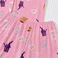thumbnail image 3 of CUZIBR Girls Halloween Pajamas Sets Pumpkin Bat Castle Pajamas Set Lapel Button Short Sleeve Shirt Elastic Waist Shorts 2 Pieces Sleepwear Loungewear Outfits,D-Pink,5-6 Years, 3 of 9