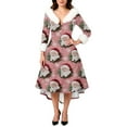 thumbnail image 4 of Christmas Dresses for Women Women's Fashion Elegant Autun And Winter Long Sleeve V-Neck Christmas Print Dress for Holiday Party,Watermelon Red,M, 4 of 5