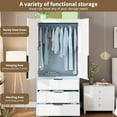thumbnail image 6 of Home Armoire Wardrobe Closet, 69.5" Wooden Wardrobe Cabinet with 3 Drawers, Hanging Rod, 2 Doors Clothing Storage Cabinet for Bedroom, Large Capacity Storage, Rattan Door, 6 of 8