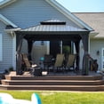 thumbnail image 3 of PURPLE LEAF 12' X 12' Hardtop Gazebo Aluminum Frame Gazebo with Galvanized Steel Double Roof for Patio Lawn and Garden, Curtains and Netting Included, Grey, 3 of 18