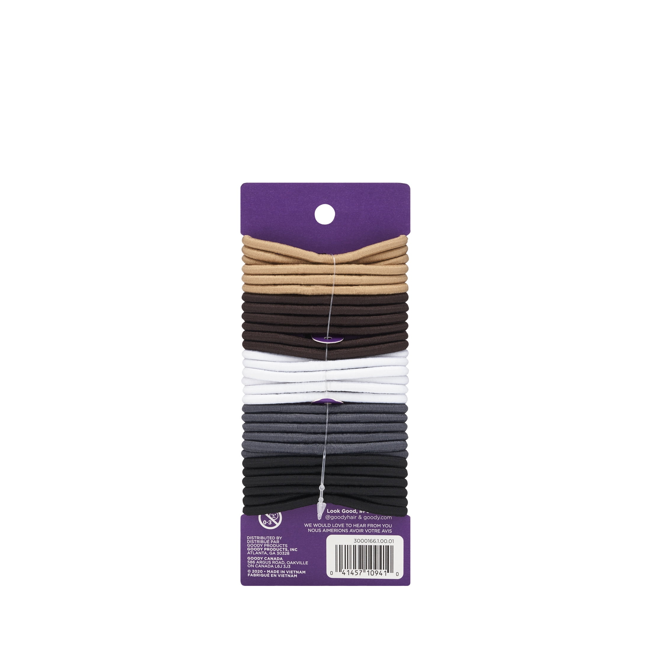 (3 pack) Goody Ouchless No-Metal Hair Elastics, Assorted Neutral Colors, 30 Count