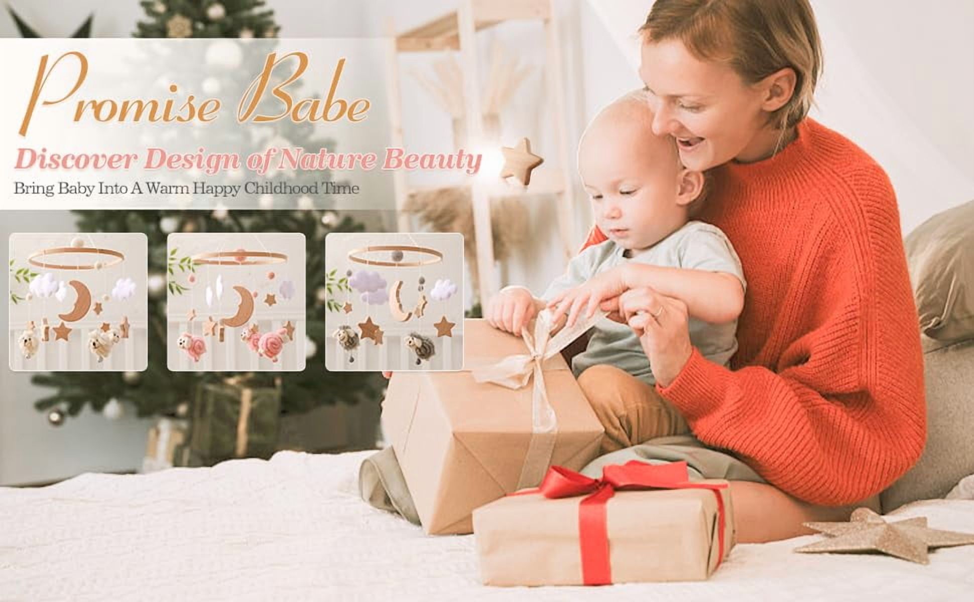 Wooden Baby Crib Mobile – Montessori-Inspired Nursery Decor with Soft Neutral Tones, Handcrafted Hanging Toy for Newborns 0-6 Months, Calming Visual & Sound Stimulation Gift​