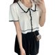 thumbnail image 1 of Camisa de punto Mujer Verano Camiseta de manga corta con solapa Top de bloque de color informal seitruly AP001496-00B, 1 of 7