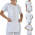 thumbnail image 4 of Women Men Collarless Short Sleeve Dress Hospital Lab Coat Workwear Tops Solid, 4 of 6