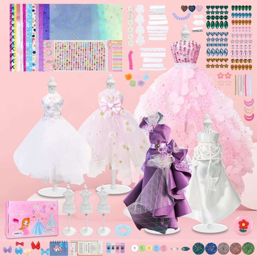 YOCOLE Kit de création de mode pour filles, 300 articles, Kit de couture, Carnet de croquis, Ciseaux, Mannequins, Loisirs créatifs, Cadeau pour filles de 8 à 12 ans