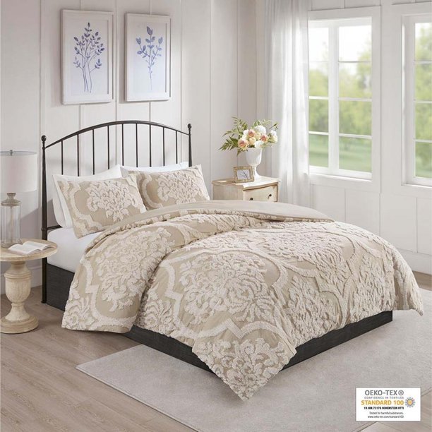 Madison Park Viola 3 Piece Tufted Cotton Chenille Damask Comforter Set
