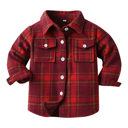 

Winter Coats for Kids Toddler Boys Girls Shirt Coat Jacket Plaid Long Sleeve Kids Lapel Button Tops Outwear Outwear Clothes Red-A 3-6 Months
