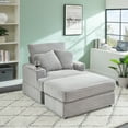 thumbnail image 3 of 39 Inch Spring Upholstered Armchair with Ottoman Set, Corduroy Fabric Comfortable Single Sofa with Cup Holder for Living Room/Bedroom/Office, Grey, 3 of 9
