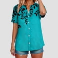 thumbnail image 2 of YDFCWXW Womens Summer Casual V Neck Tunic Tops Short Sleeve Button Down Floral Print T Shirt Loose Fit Cotton Linen Blouses Mint Green, L, 2 of 7