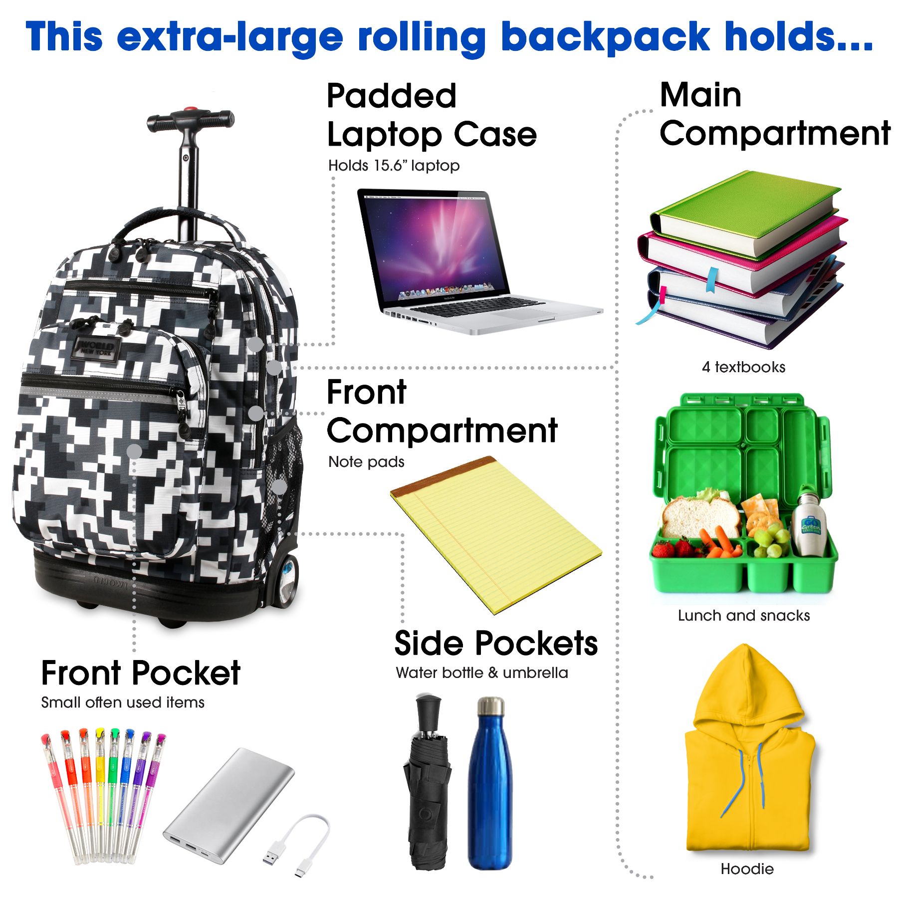 J World Unisex Sundance 20" Rolling Backpack with Laptop Sleeve for School and Travel, Camo - image 4 of 7